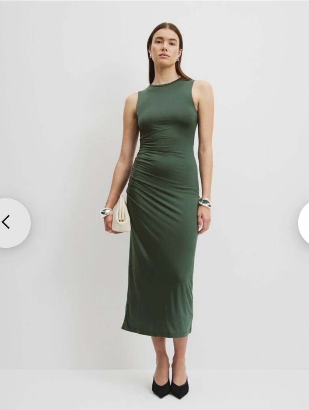 Country Road Cupro Jersey Ruched Maxi Dress Sleeveless Racerback - Pine